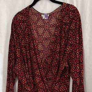 London Times Red and Tan Printed Wrap Dress